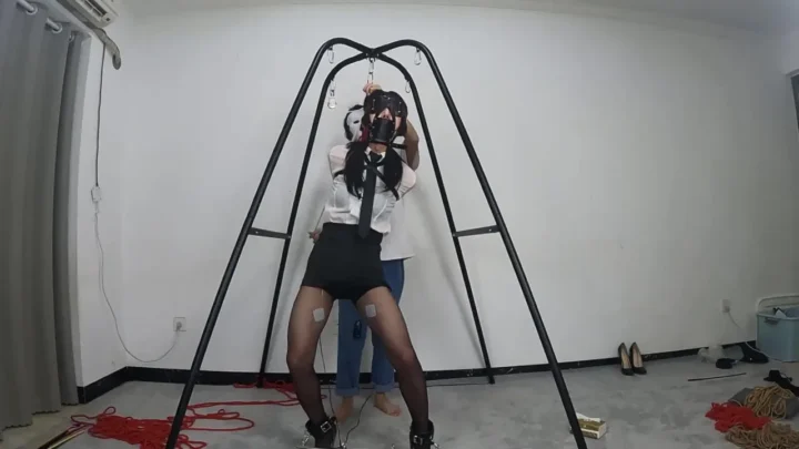 Asian Office Lady in Red Rope Shibari – Gagged and Blindfolded
