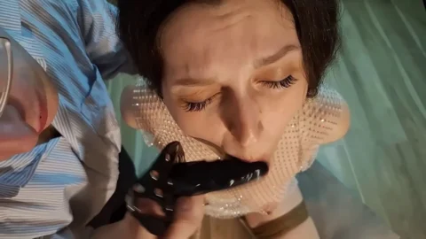 Deep Blowjob and Throat Fucking by Man in Blue Shirt