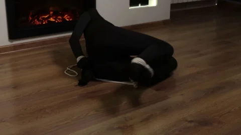 Thief Girls Sexy Black Catsuit Invasion Ends in Rope Hogtie