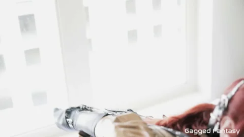 Gold Latex Dress and Leather Gag