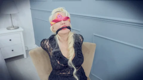 Wrists and Ankles Rope-Bound Red Bandana Cleave Gag Blindfold Added Helpless on Chair and Bed