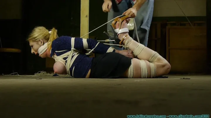 Luna Endures Nipple Clamps and Stringent Hogtie Bondage