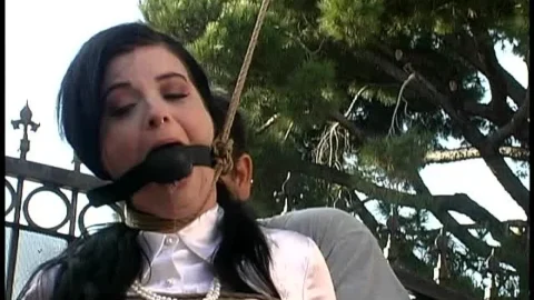Sybil Hawthorne Gagged and Leashed for Outdoor Exercise in Yard
