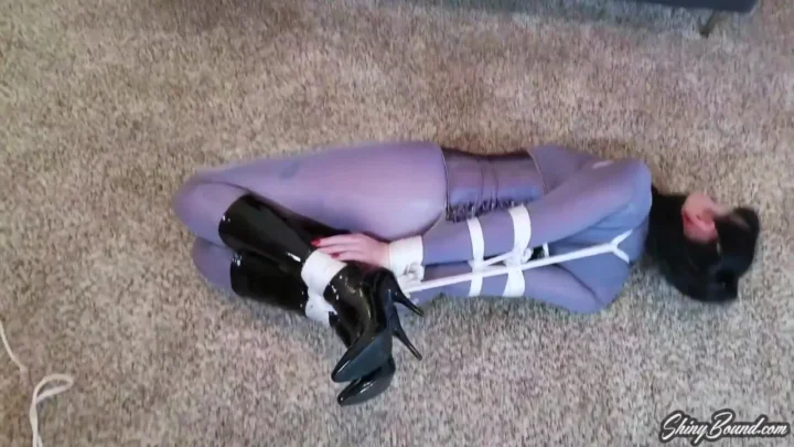 Milf Model Nyxon in Silk Satin Catsuit Tied Elbows Panel Gagged