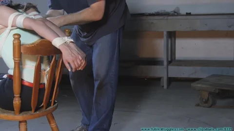 Busty Brunette Ellen Bound and Hogtied on the Floor