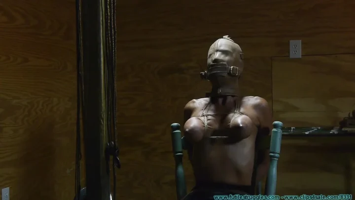 Amanda Foxx Hooded and Chairtied in Garter and Stockings