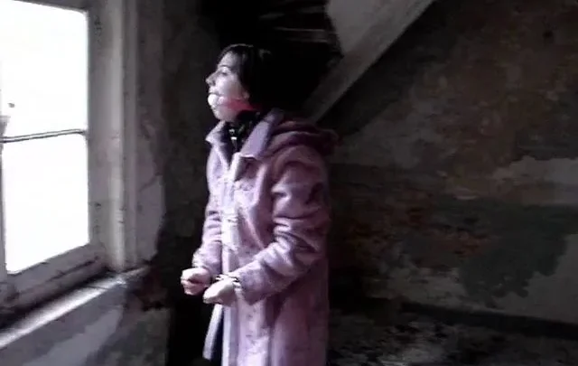Pink Harness Gag Locks Her In Empty House