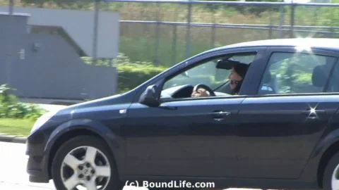 Driving Challenge with Thumbcuffs Gina