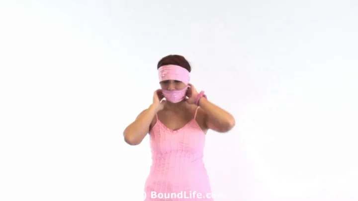 Self Bondage with Pink Latex Tape Layers