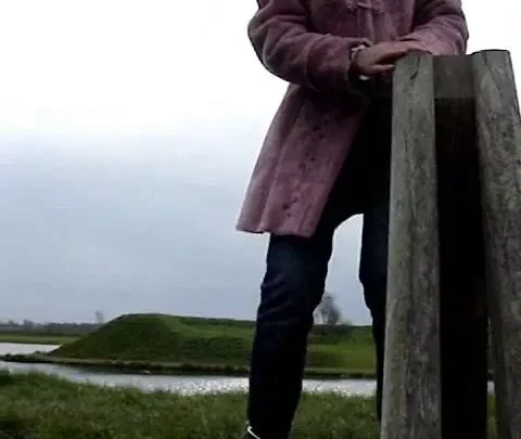 Overcast Outdoor Bondage Walk in Pink Coat