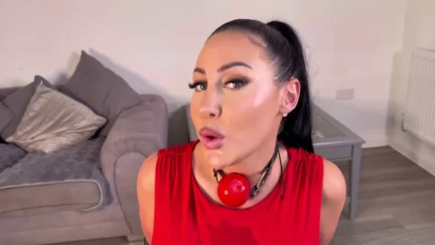 Cuffed Mila Ball Gag Struggle Handjob Escape