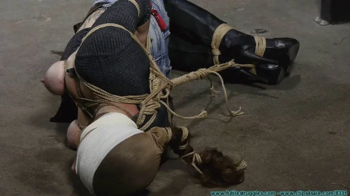Lilly Endures Clamps in Inescapable Hogtie